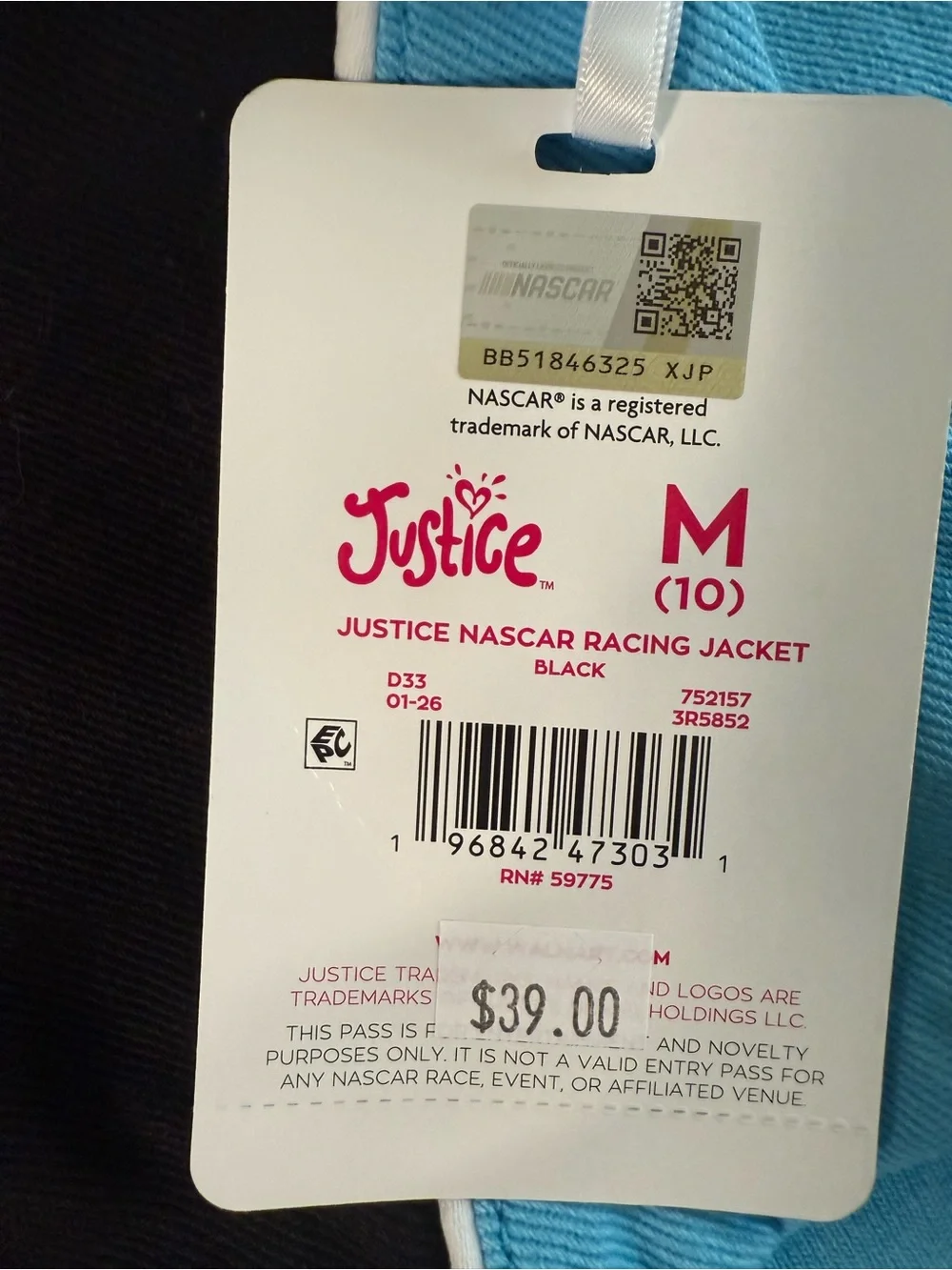 Justice x NASCAR Girls Racing Jacket — NWT Size M (10)